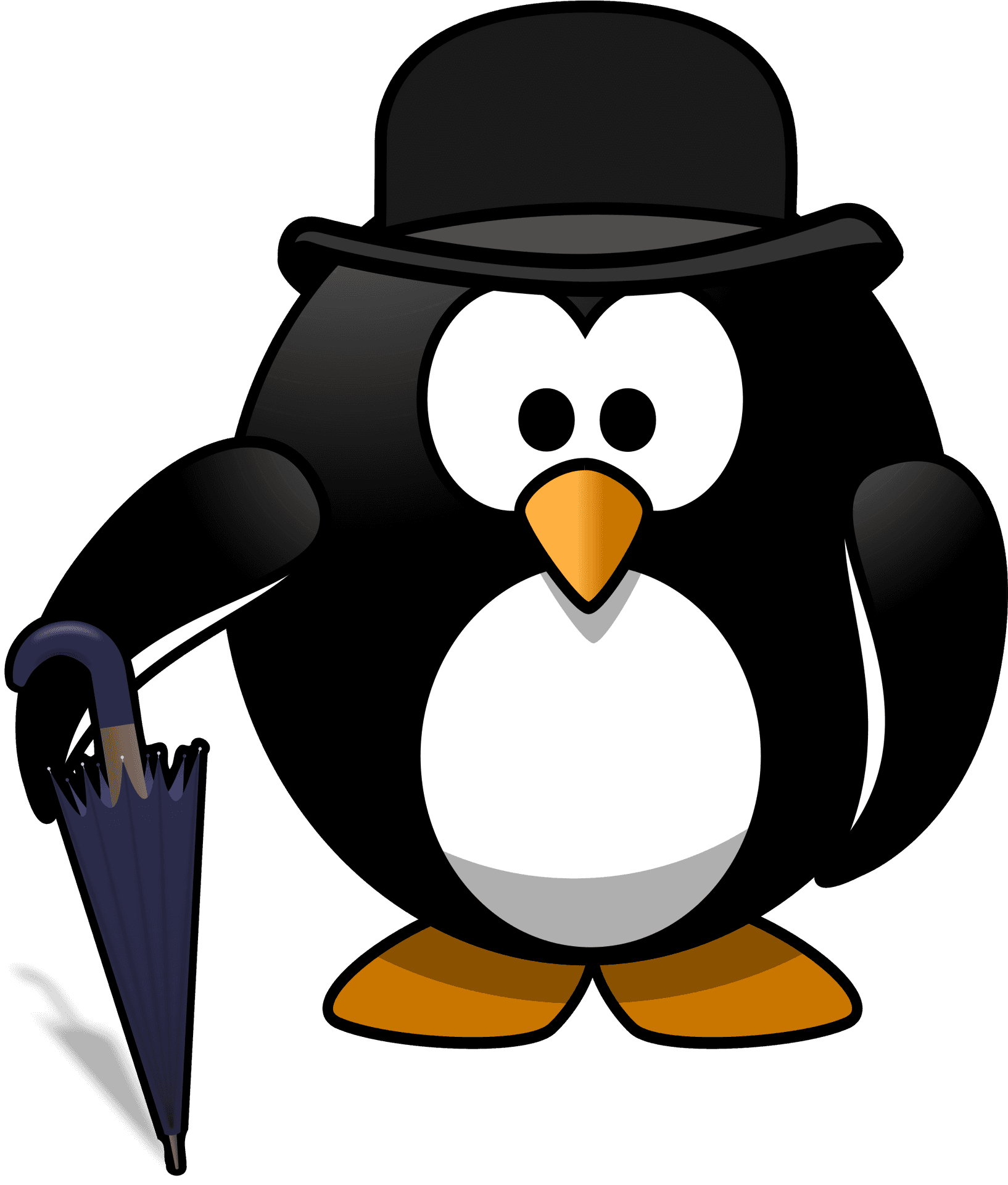 Cartoon Penguin With Hatand Umbrella PNG