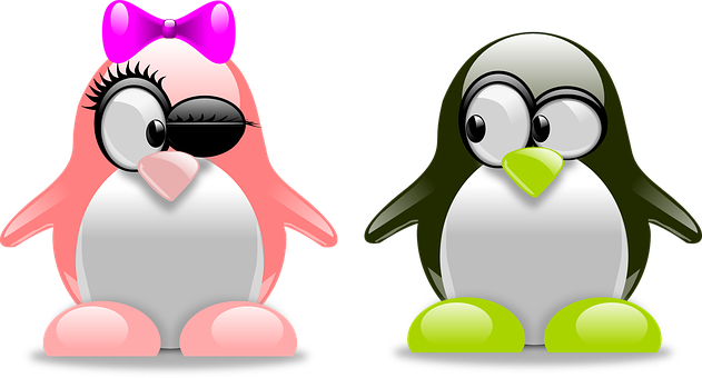 Cartoon Penguins Pinkand Green PNG