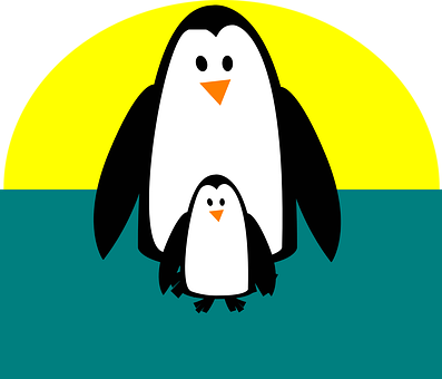 Cartoon Penguins Sunset Backdrop PNG