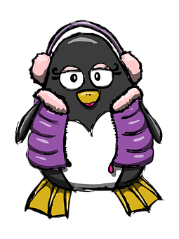 Cartoon Penguinwith Headphones PNG