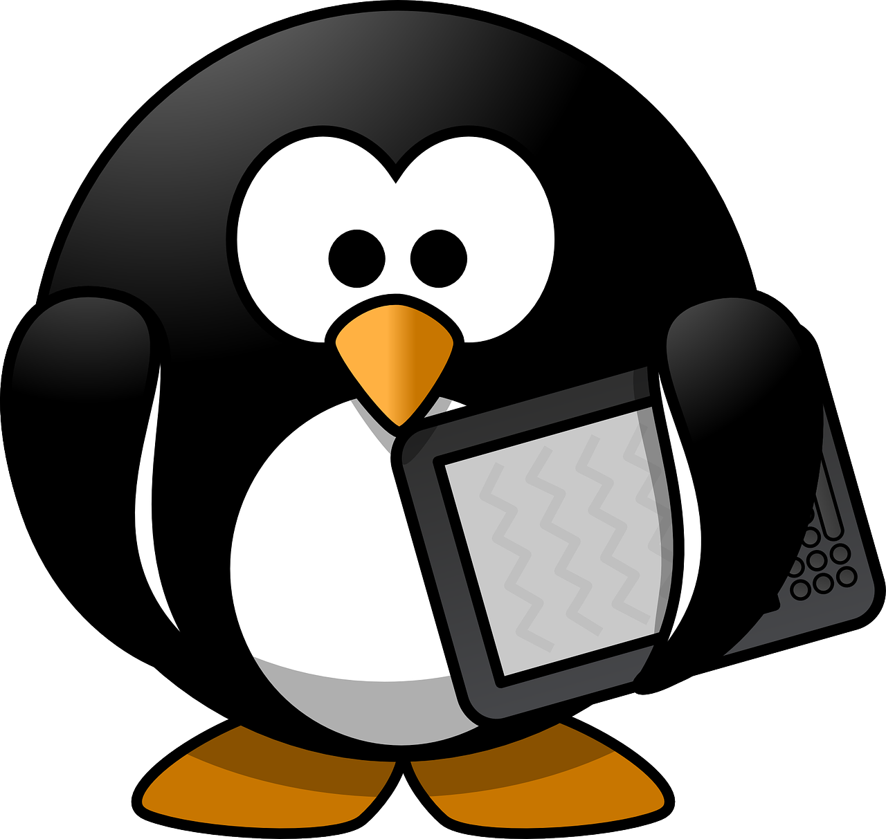 Cartoon Penguinwith Tablet PNG