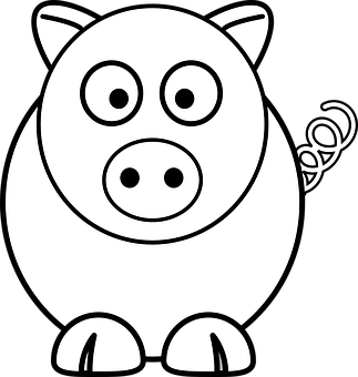 Cartoon Pig Blackand White PNG