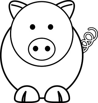 Cartoon Pig Blackand White Vector PNG