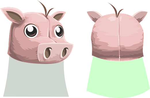 Cartoon Pig Faceand Rear View PNG