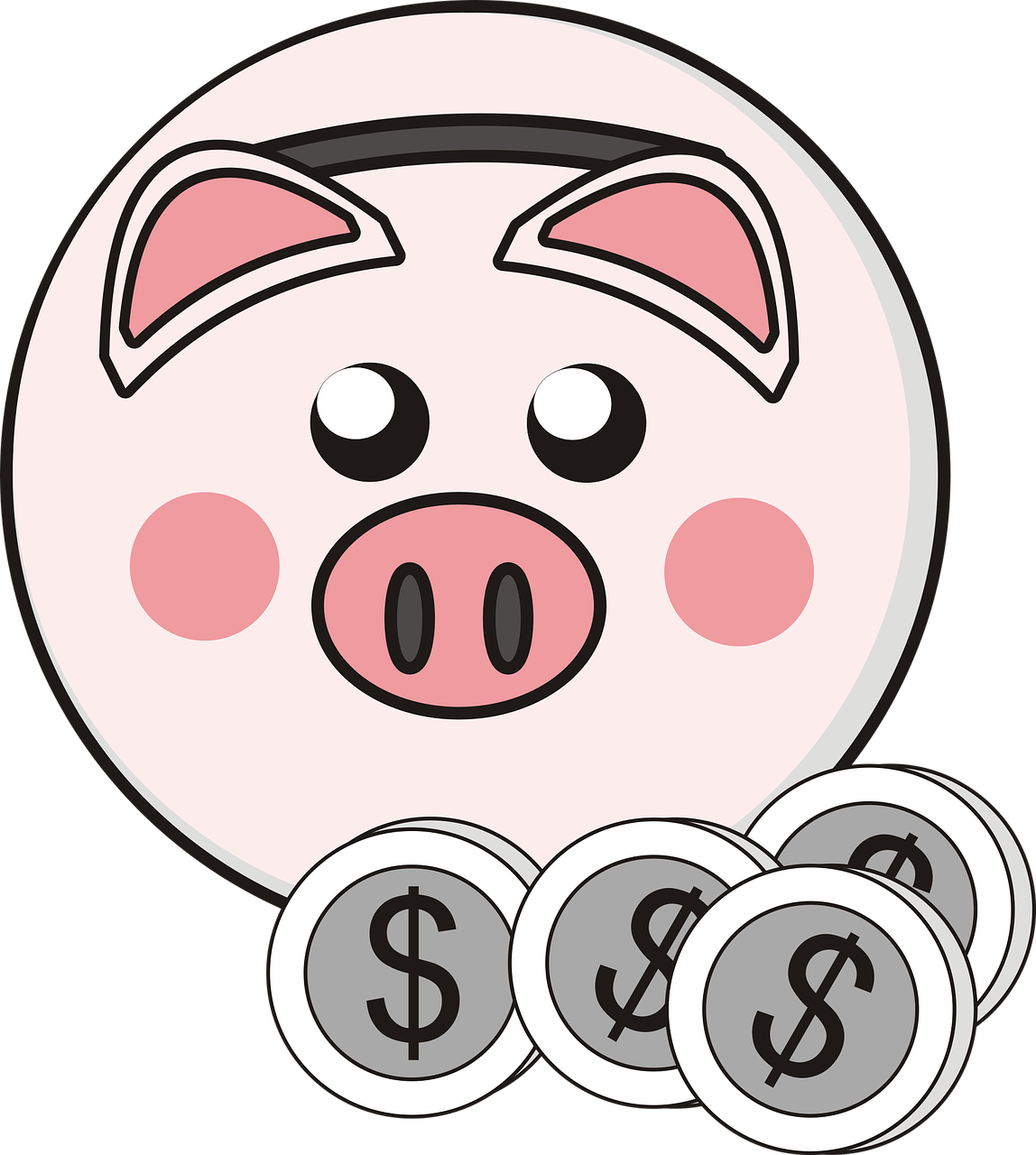 Cartoon Piggy Bankand Coins.png PNG