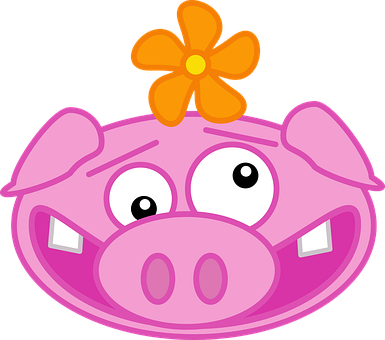 Cartoon Pigwith Flower PNG