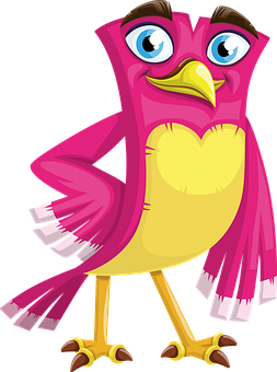 Cartoon Pink Bird Standing PNG