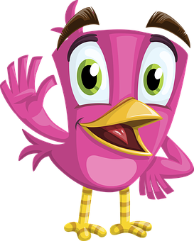 Cartoon Pink Bird Waving PNG