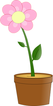 Cartoon Pink Flowerin Pot PNG