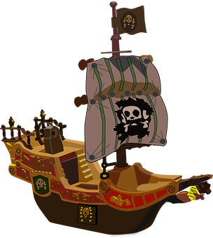Cartoon Pirate Ship Illustration PNG
