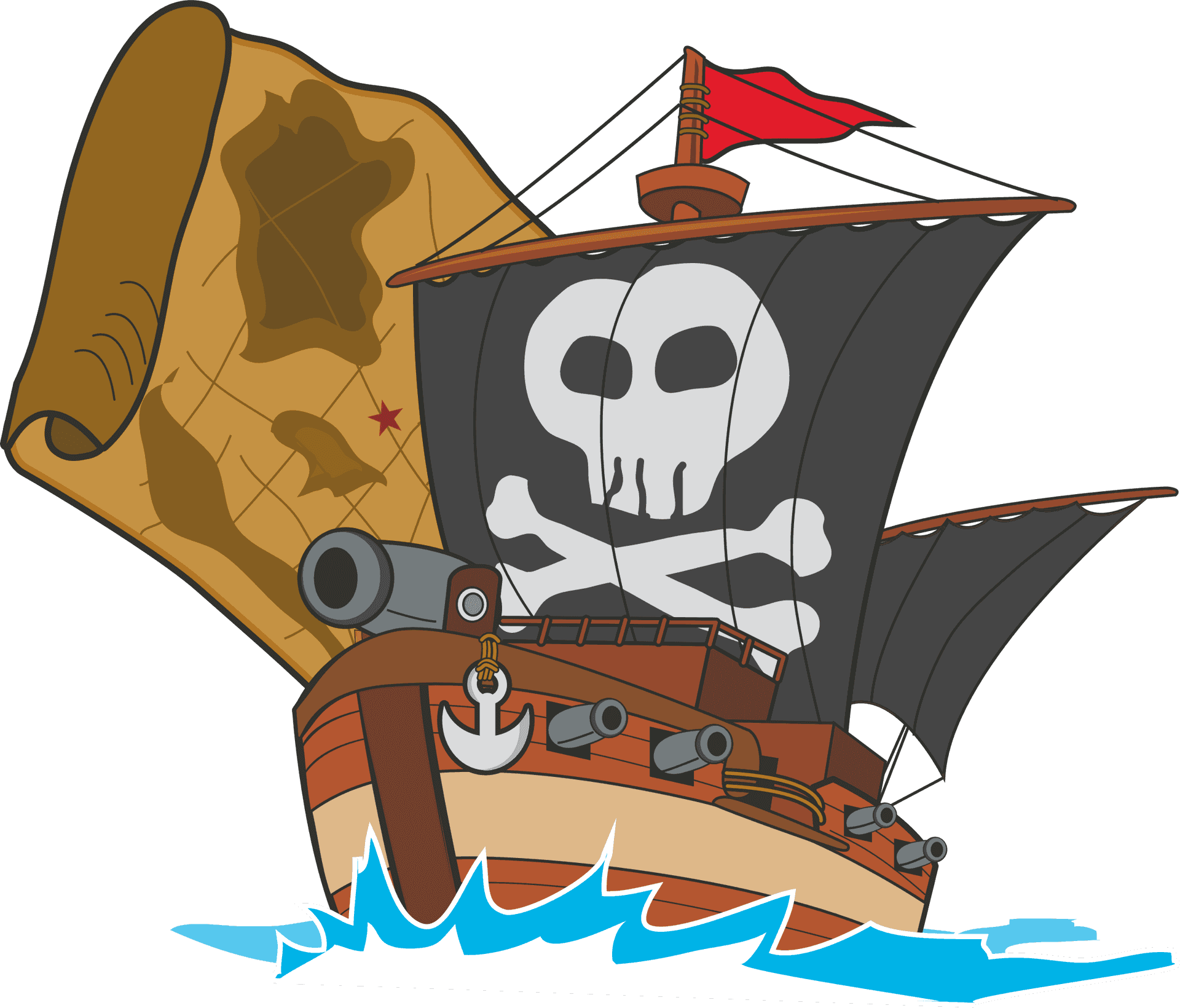 Cartoon Pirate Ship Vector PNG