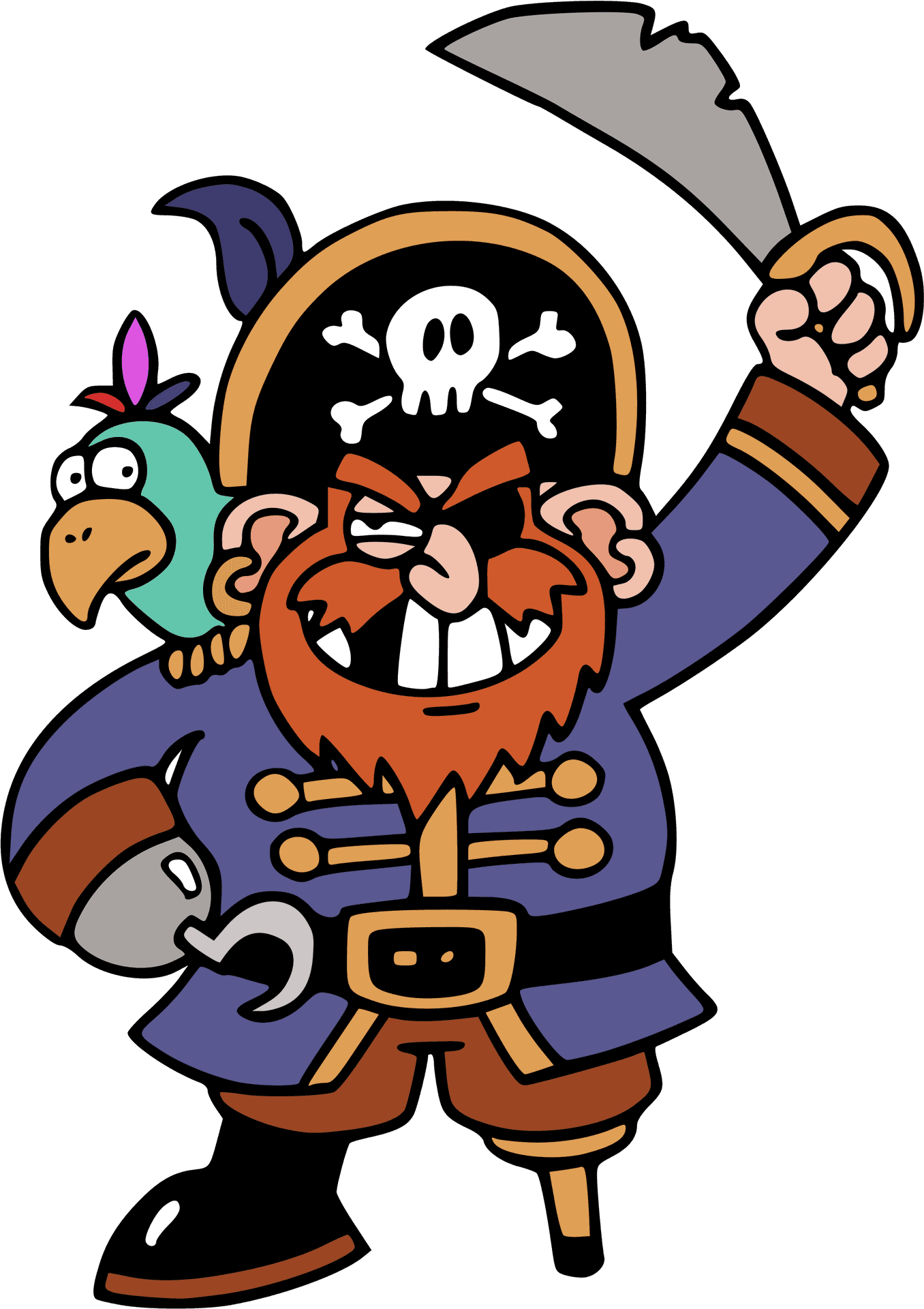 Cartoon Piratewith Parrot PNG