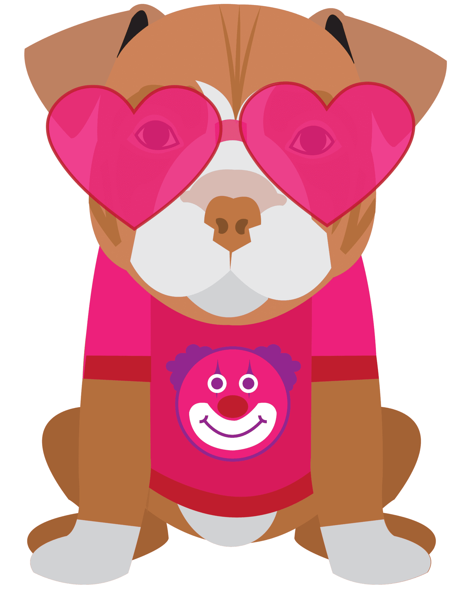 Cartoon Pitbullwith Heart Shaped Glasses PNG