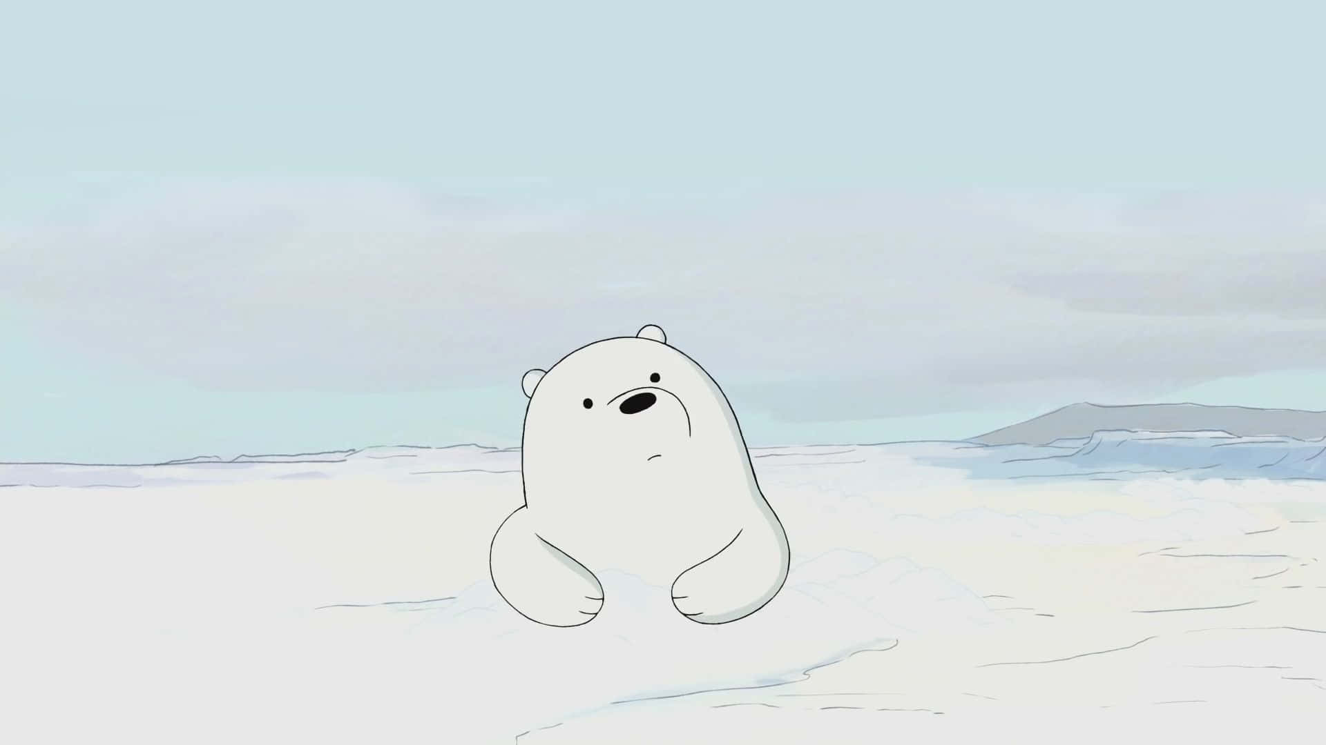 Adorable Cartoon Polar Bear Posing in the Snow Wallpaper