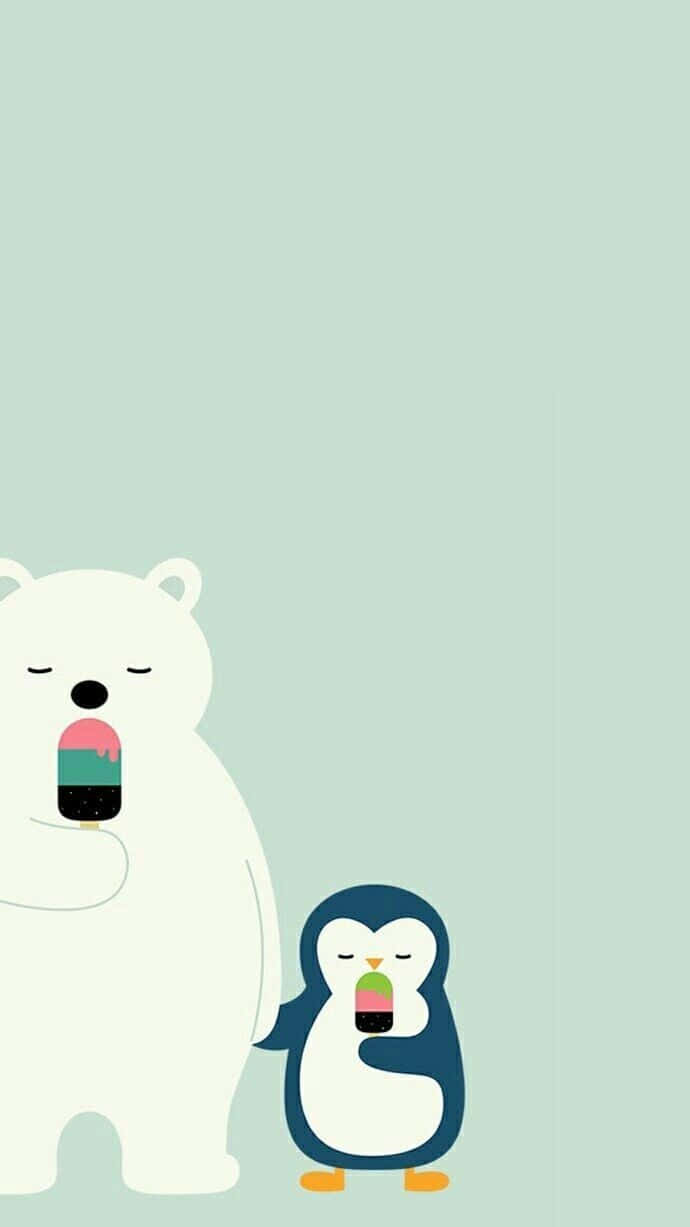 Playful Cartoon Polar Bear on Iceberg Wallpaper