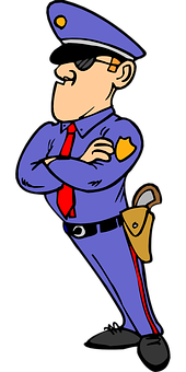 Cartoon Police Officer Standing Firm PNG