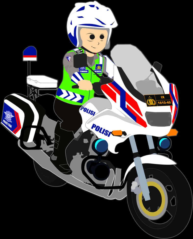 Cartoon Police Officeron Motorbike PNG