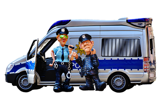 Cartoon Police Officersand Van PNG