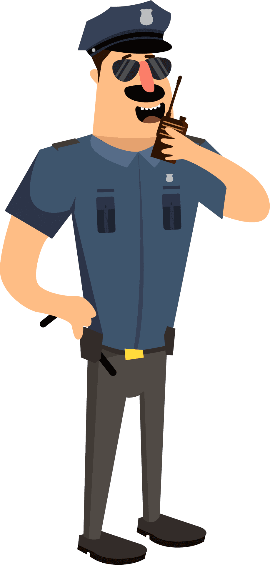 Cartoon Policeman Communicating Via Radio PNG