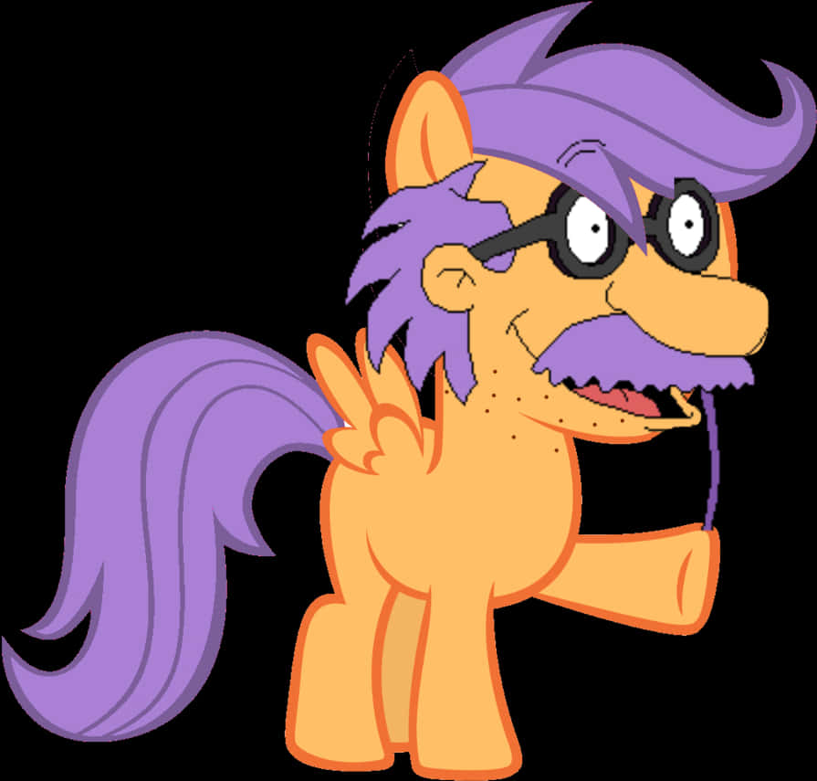 Cartoon Ponywith Glassesand Mustache PNG