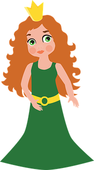 Cartoon Princessin Green Dress PNG