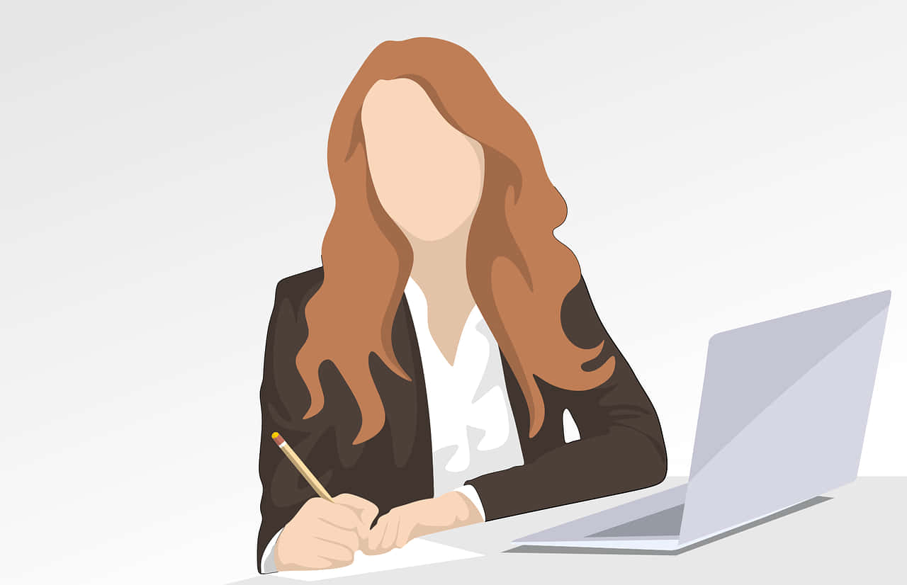 Immaginedel Profilo Di Una Donna Con Un Laptop In Stile Cartone Animato
