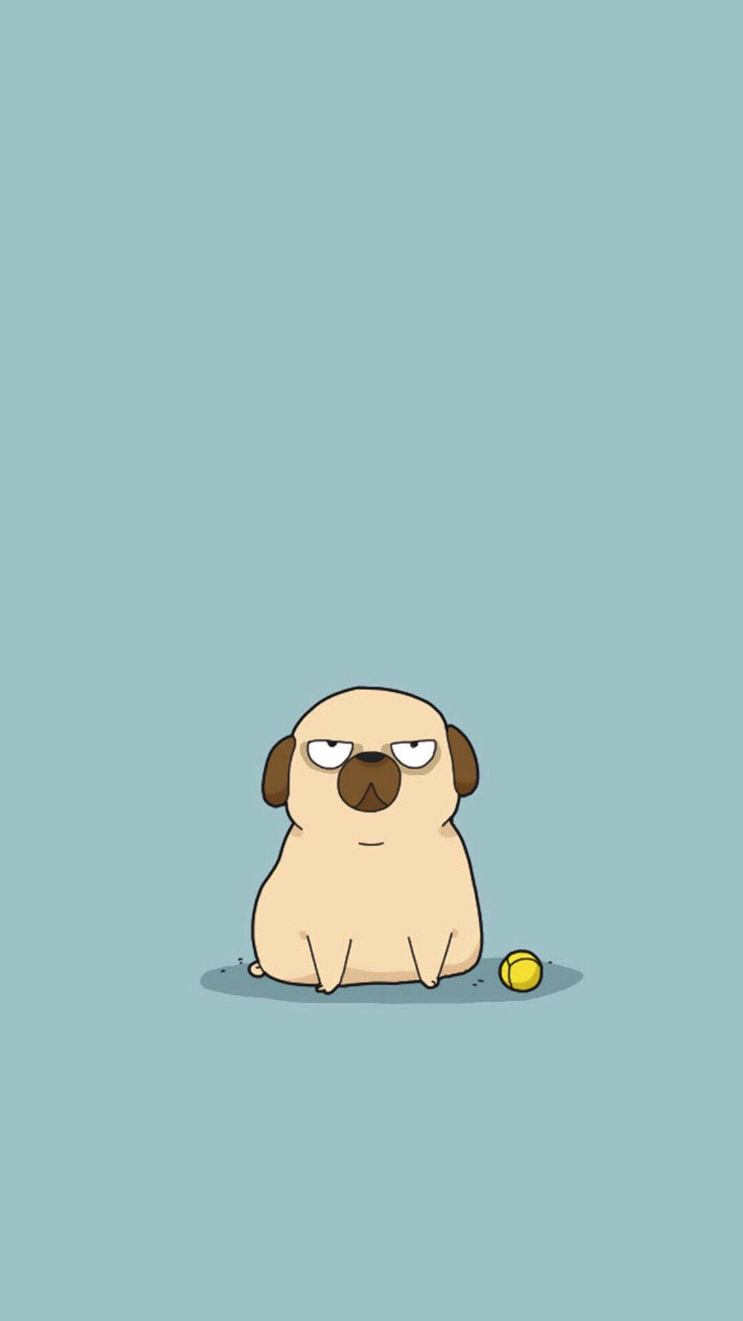 Cartoon Pug Dog With Ball Background