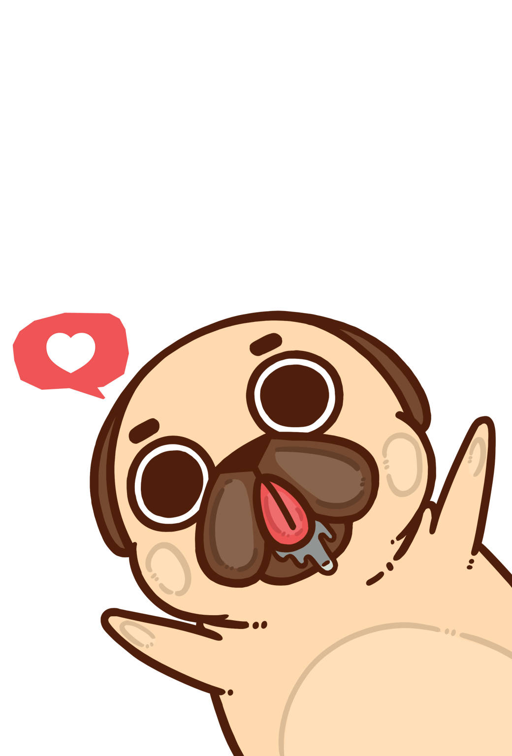 Cartoon Pug Dog With Heart Background