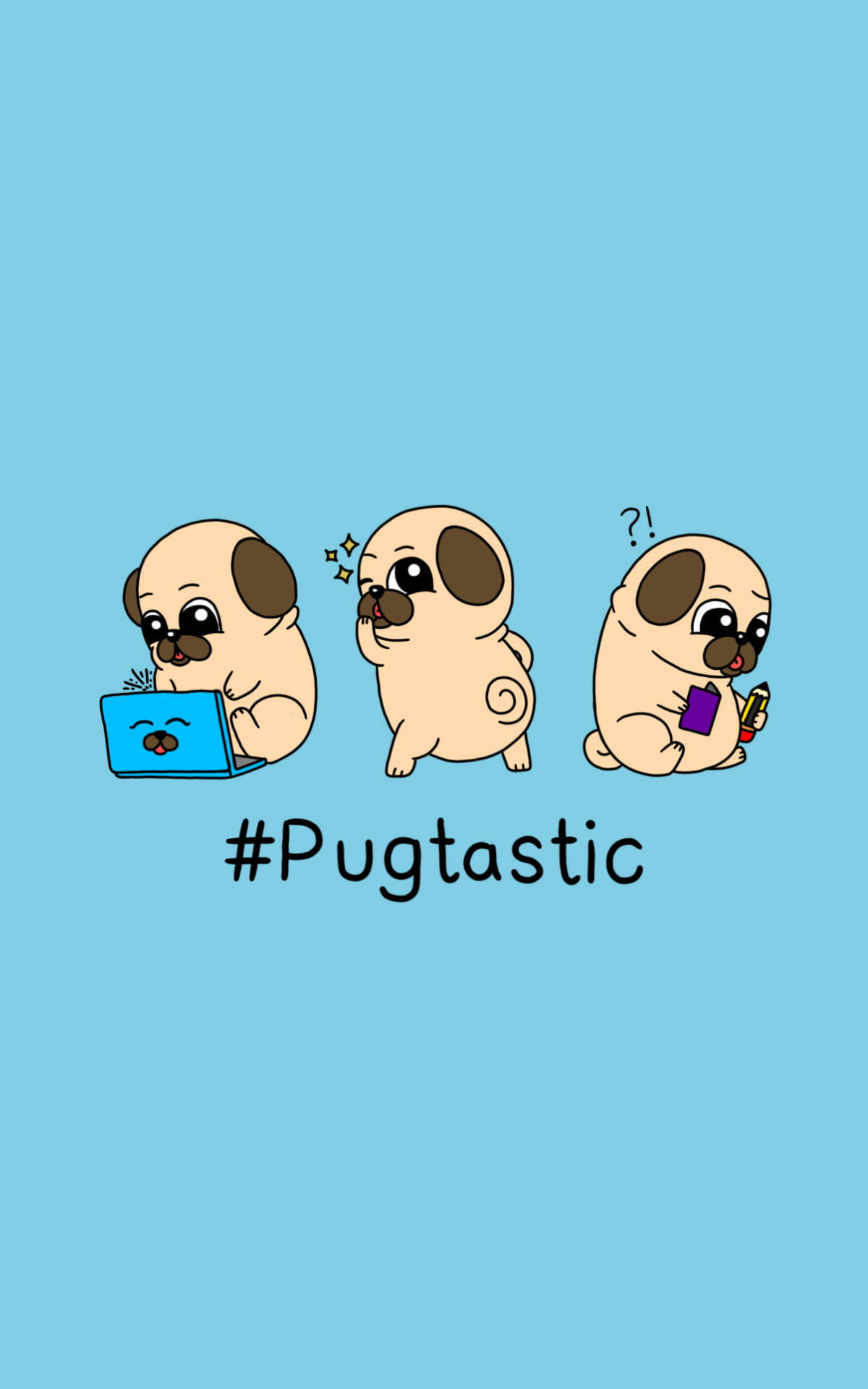Cartoon Pug Dogs In Blue Background