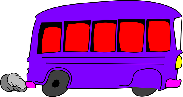 Cartoon Purple School Bus PNG