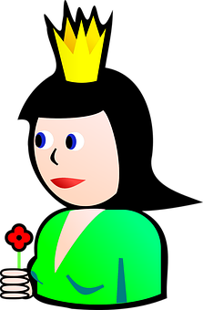 Cartoon Queen With Flower PNG