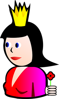 Cartoon Queen With Flower PNG