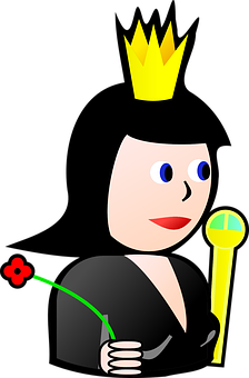 Cartoon Queenwith Scepterand Flower PNG