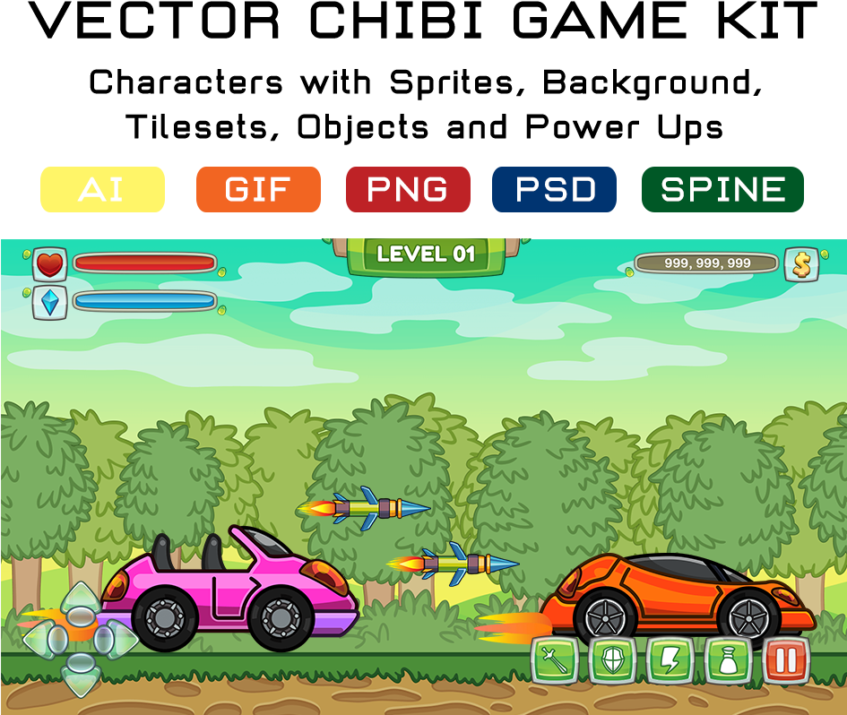 Cartoon Racing Cars Game Interface PNG