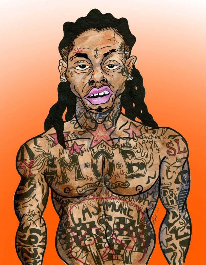 Cartoonrapparen Lil Wayne Tatuerad. Wallpaper