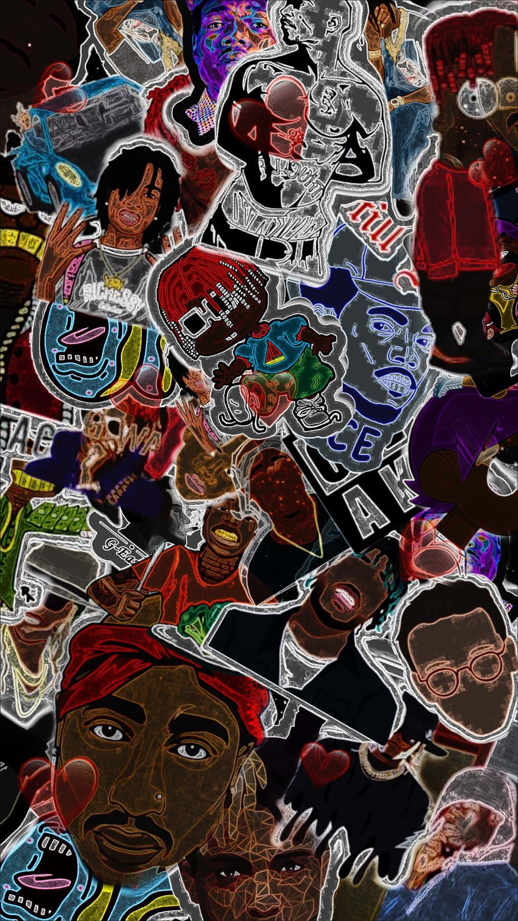 Cartoon Rapper Sticker Collage Wallpaper