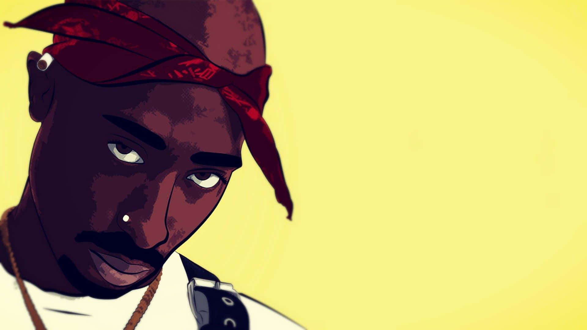 Papelde Parede De Computador Ou Celular Com O Rapper Tupac Amarelo Em Versão Cartoon. Papel de Parede