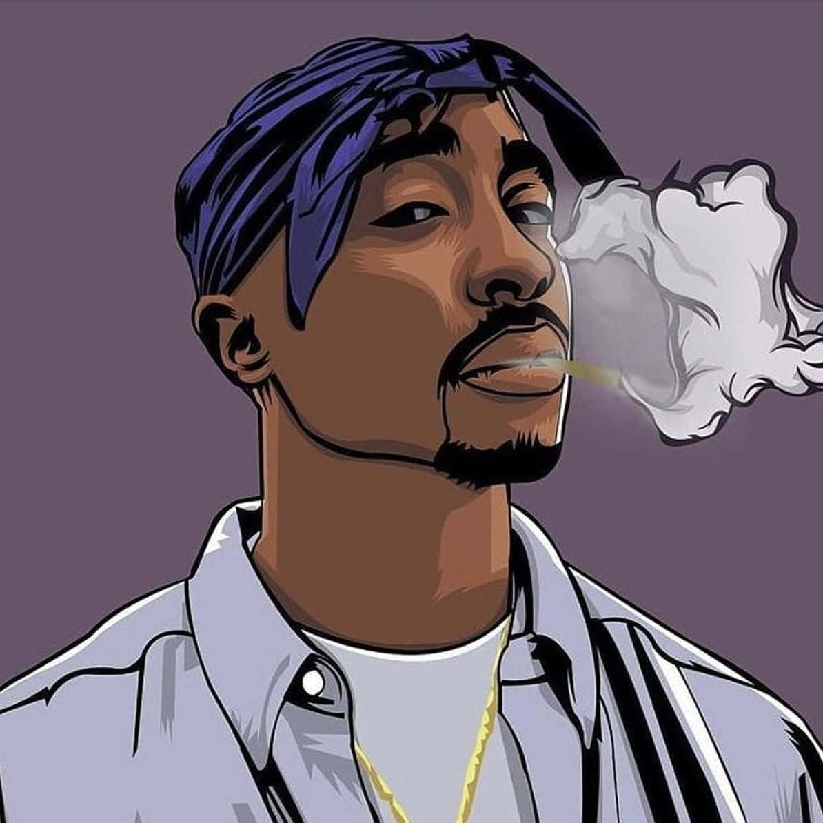 Cartoon Do Rapper Tupac Fumando. Papel de Parede