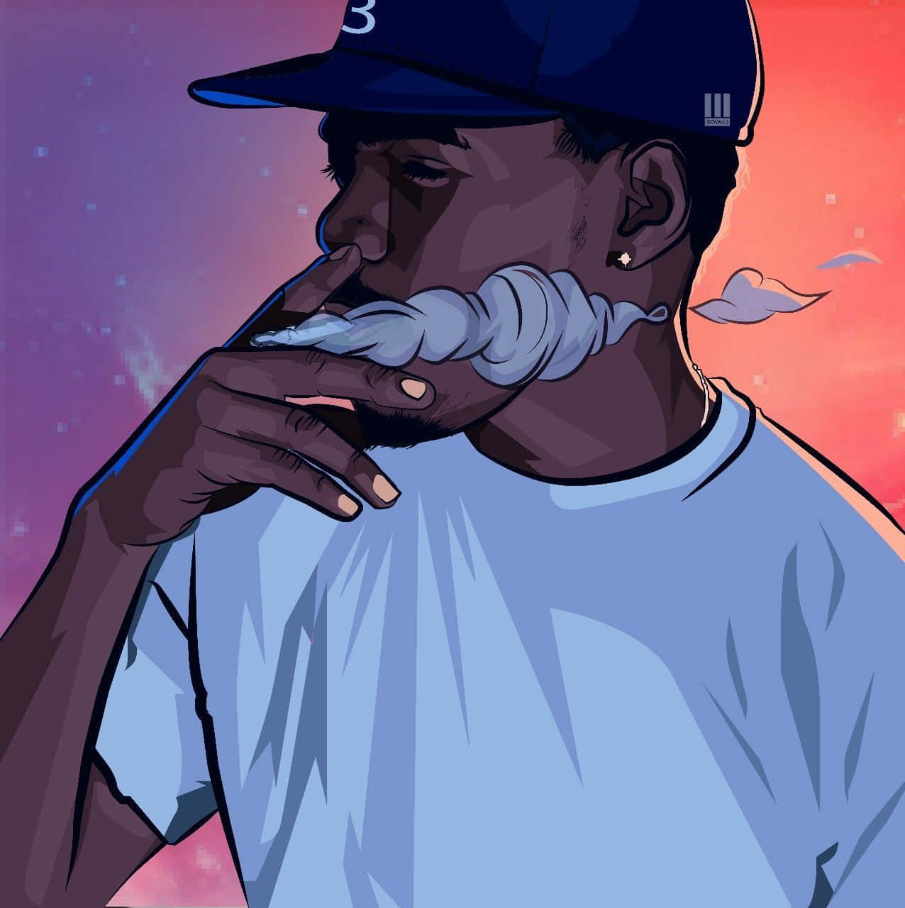 En mand i en blå hue, der ryger en cigaret. Wallpaper