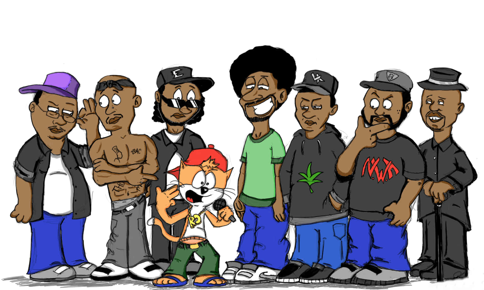 A Cartoon Of A Group Of People Standing Together Wallpaper