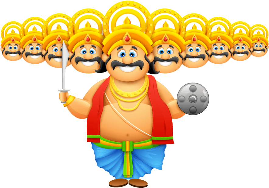 Cartoon Ravanawith Ten Heads Dussehra Celebration.png PNG