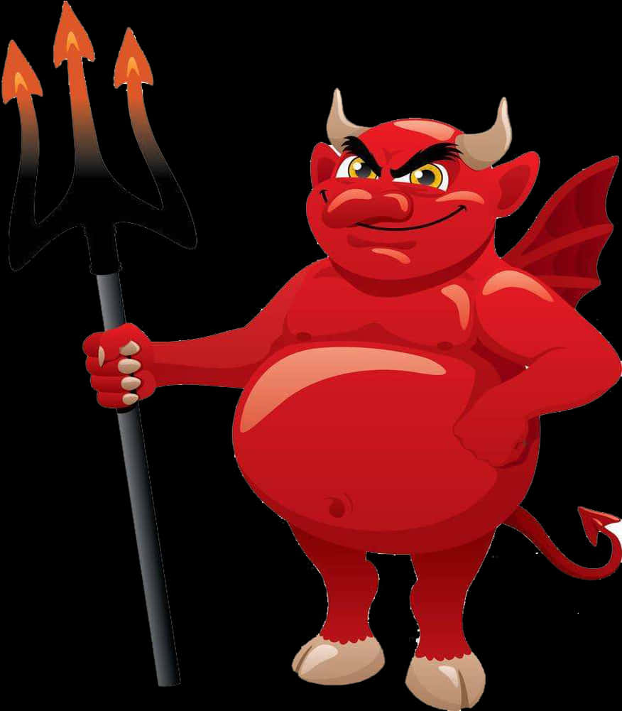 Cartoon Red Devil With Trident PNG