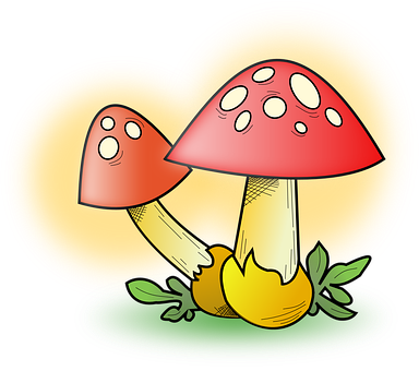 Cartoon Red Mushrooms Illustration PNG