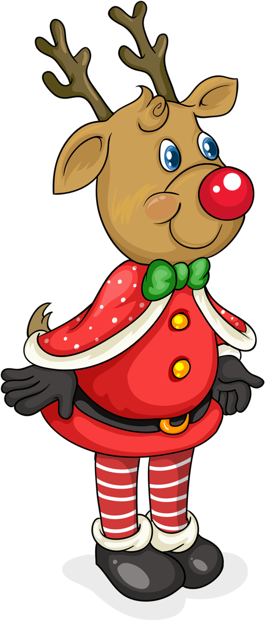 Cartoon Reindeerin Christmas Outfit PNG