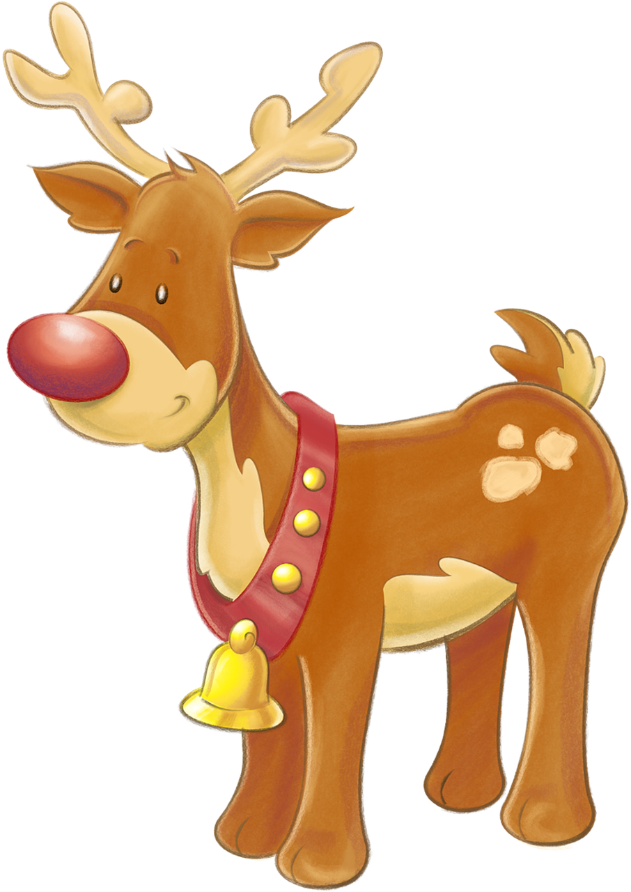 Cartoon Reindeerwith Red Nose PNG