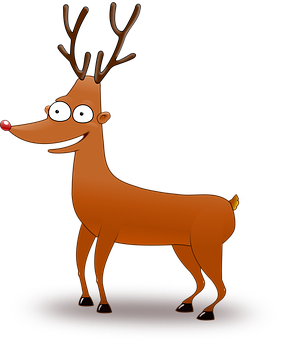 Cartoon Reindeerwith Red Nose PNG