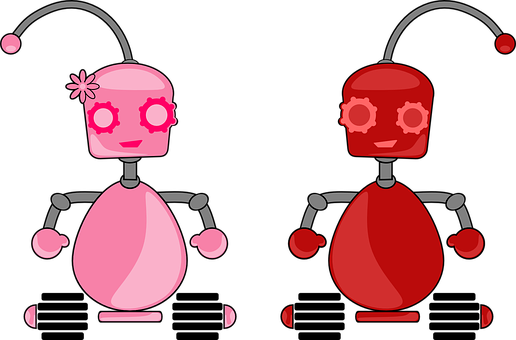 Cartoon Robots Pinkand Red PNG