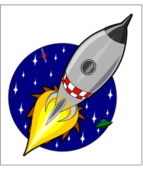 Cartoon Rocket In Space Illustration PNG