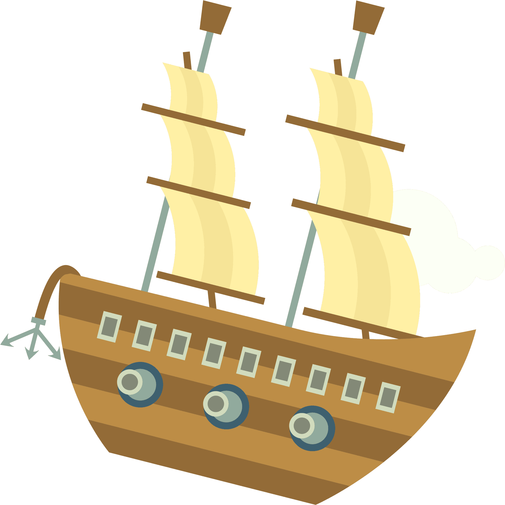 Cartoon Sailing Ship Vector PNG