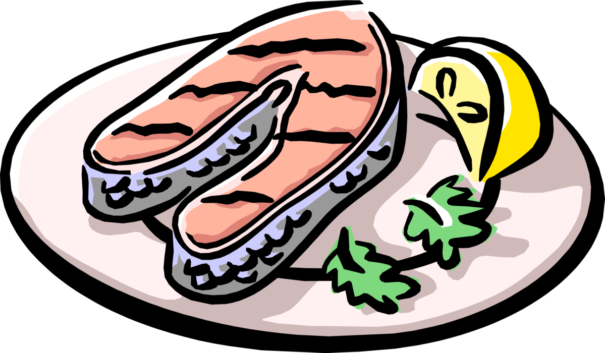 Cartoon Salmon Steakson Plate PNG